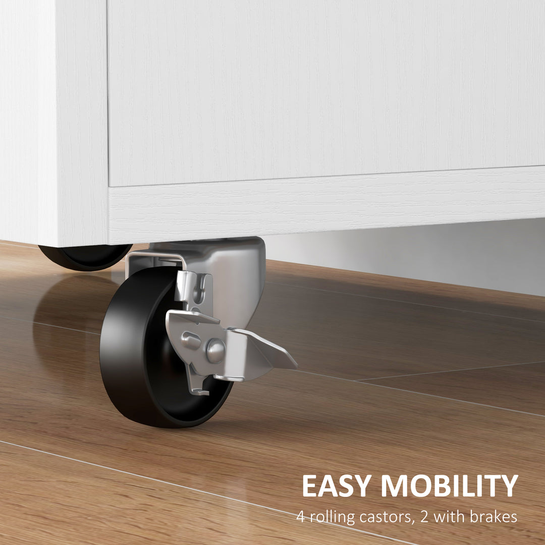 HOMCOM Modern Rolling Kitchen Island Cart with Drawer, Natural Wood Top, Towel Rack, Door Storage Cabinet, Distressed Black