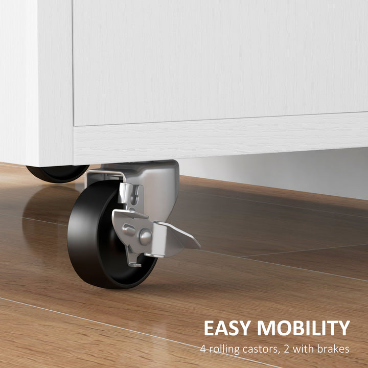 HOMCOM Modern Rolling Kitchen Island Cart with Drawer, Natural Wood Top, Towel Rack, Door Storage Cabinet, Distressed Black