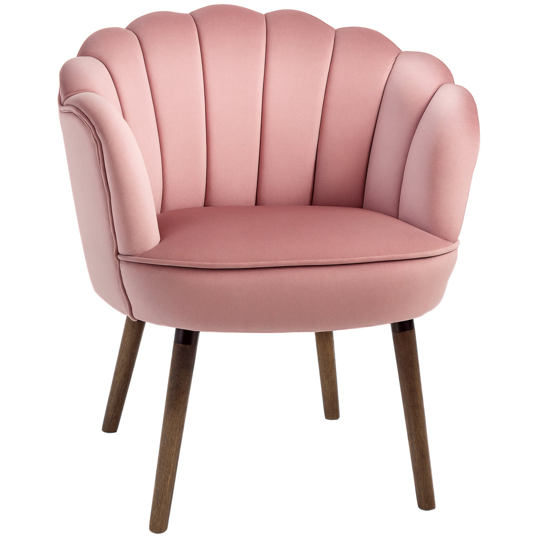 HOMCOM Modern Accent Chair Leisure Club Chair with Velvet-Touch Fabric Wood Legs for Living Room, Pink