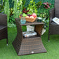 Outsunny Rattan Wicker Side Table, 21.3" Square Outdoor End Table with Umbrella Hole 2-Tier Storage for Patio Garden Mixed Brown
