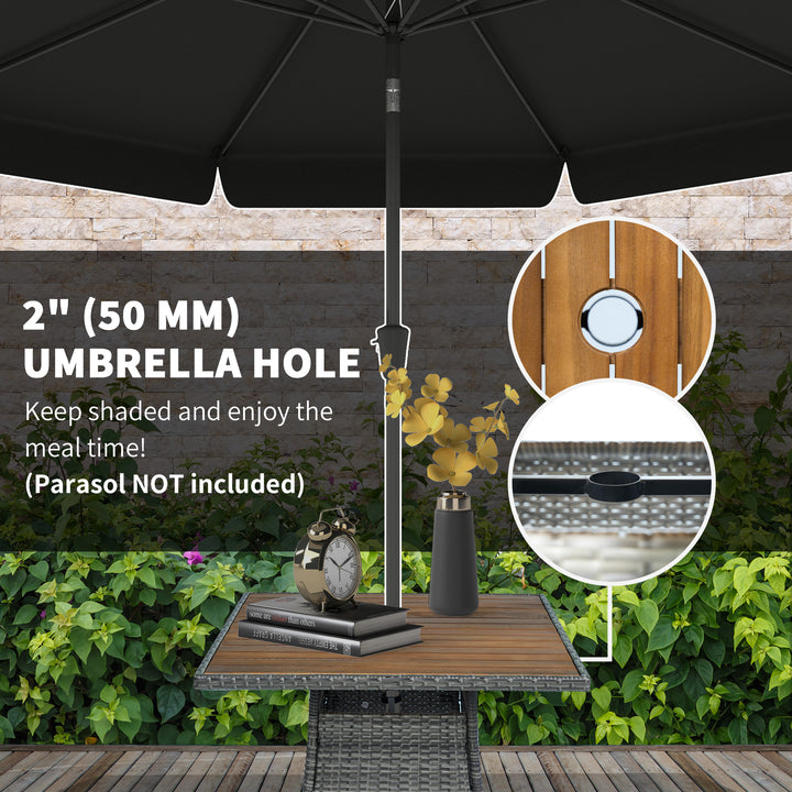 Outsunny 5 Piece Rattan Patio Dining Set with Umbrella Hole, Cushions, Outdoor Patio Table and Chairs for Garden Backyard, Teak