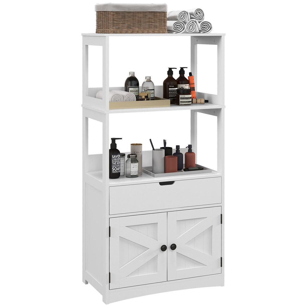 kleankin Farmhouse Bathroom Storage Cabinet, Linen Cabinet with Drawer and Shelves, 23.5" x 13" x 48.5", White