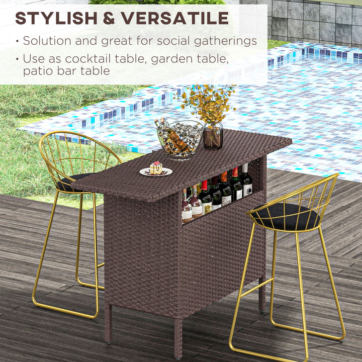 Outsunny Bar Height Outdoor Rattan Table, Patio Wicker Bar Table with 2 Storage Shelves, 55.1" x 18.5" x 37", Brown