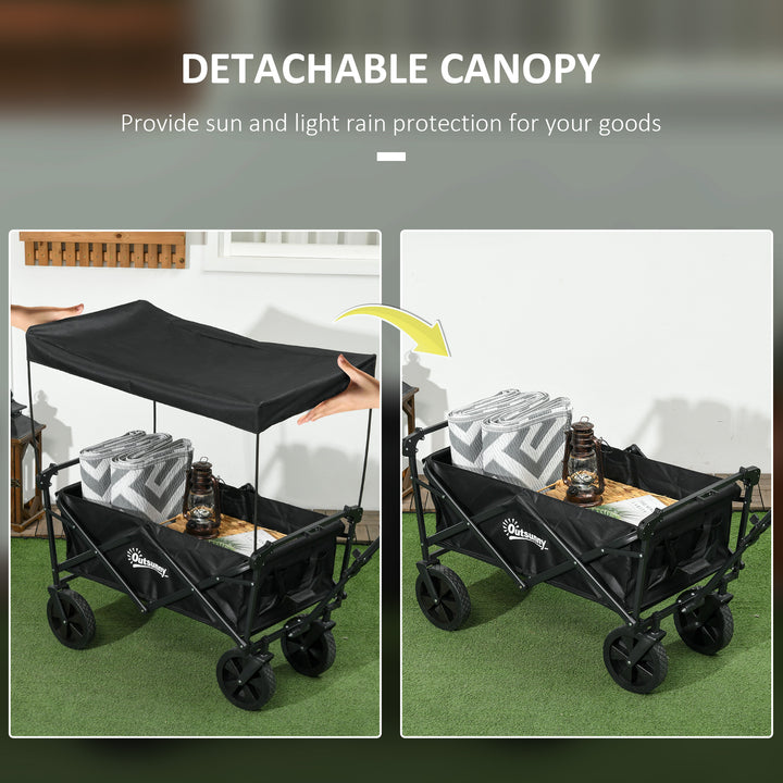 Outsunny Steel Frame Folding Garden Cart, Collapsible Wagon Cart with Removable Canopy, Telescopic Handle and Carrying Bag