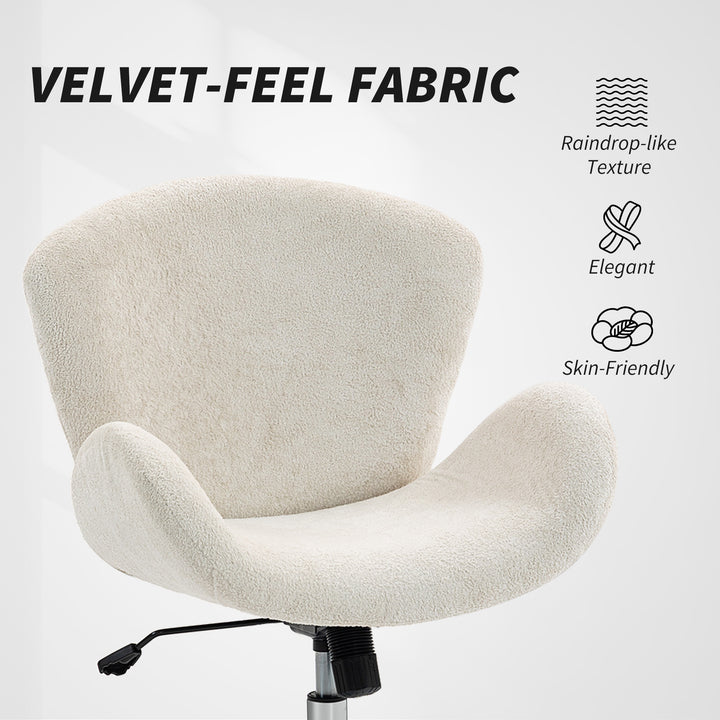 HOMCOM Swivel Office Chair, Velvet Desk Chair with Wide Bucket Seat, Butterfly Back, Tilt Function and Round Base, Cream White