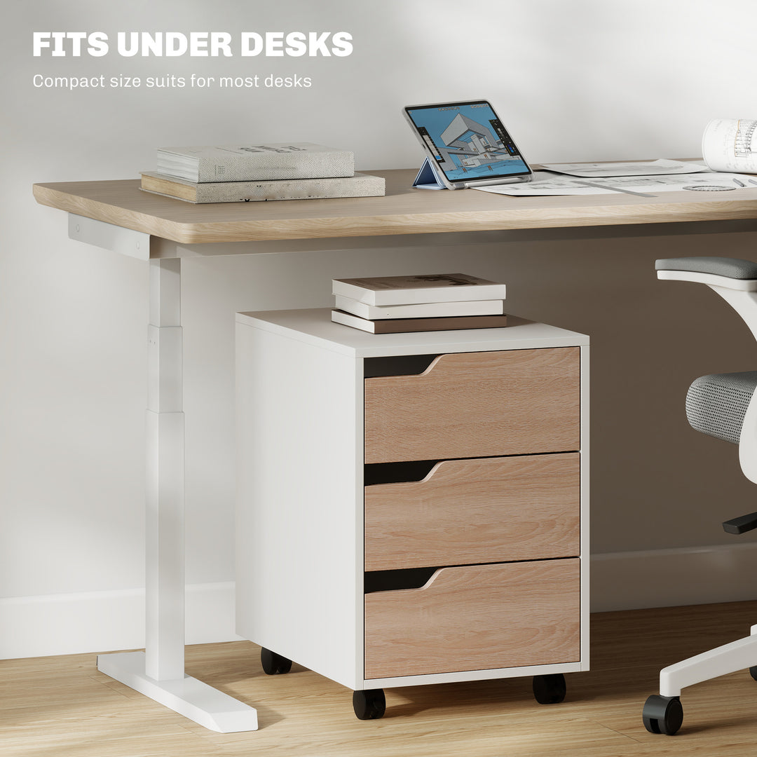 HOMCOM 3 Drawer File Cabinet, Mobile Vertical Filing Cabinet with Wheels, Printer Stand with Storage for Home Office, White