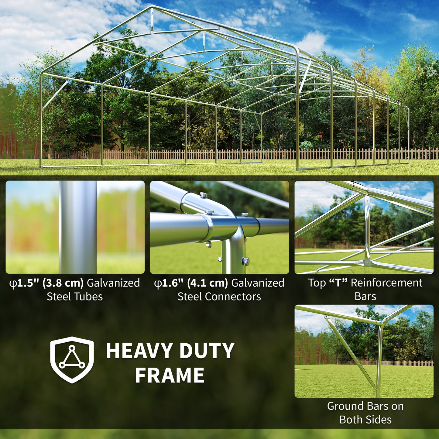 Outsunny 32'x16' Large Patio Gazebo, Steel Party Event Wedding Tent Canopy Carport Garage W/ 4 Removable Sidewalls for Outdoor Parking, White