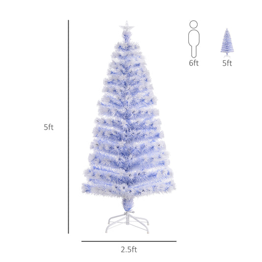 HOMCOM 5ft Xmas Tree Pre-Lit LED Optical Fiber Christmas Tree Artificial Seasonal Decoration w/ Stand Winter Holiday Decor