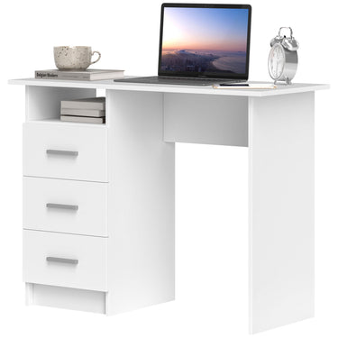 HOMCOM Computer Desk with Storage, 39" Home Office Desk with 3 Drawers nad Open Shelf, Writing Table for Bedroom, White
