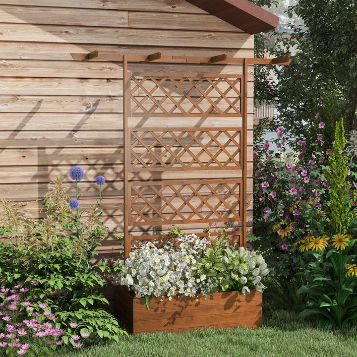 Outsunny Wooden Planter with Trellis Privacy Screen, Raised Garden Bed to Grow Vegetables, Herbs and Flowers, Orange