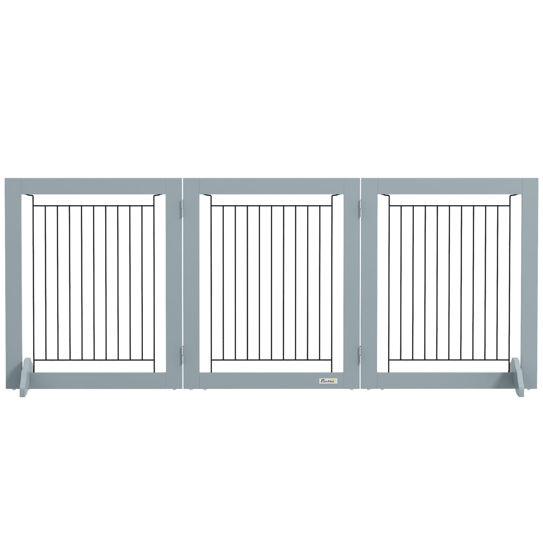 PawHut Freestanding Pet Gate, Folding Dog Gate with 2 Support Feet, 24" High, 3 Panels, for Small Dogs, Indoor Use - White