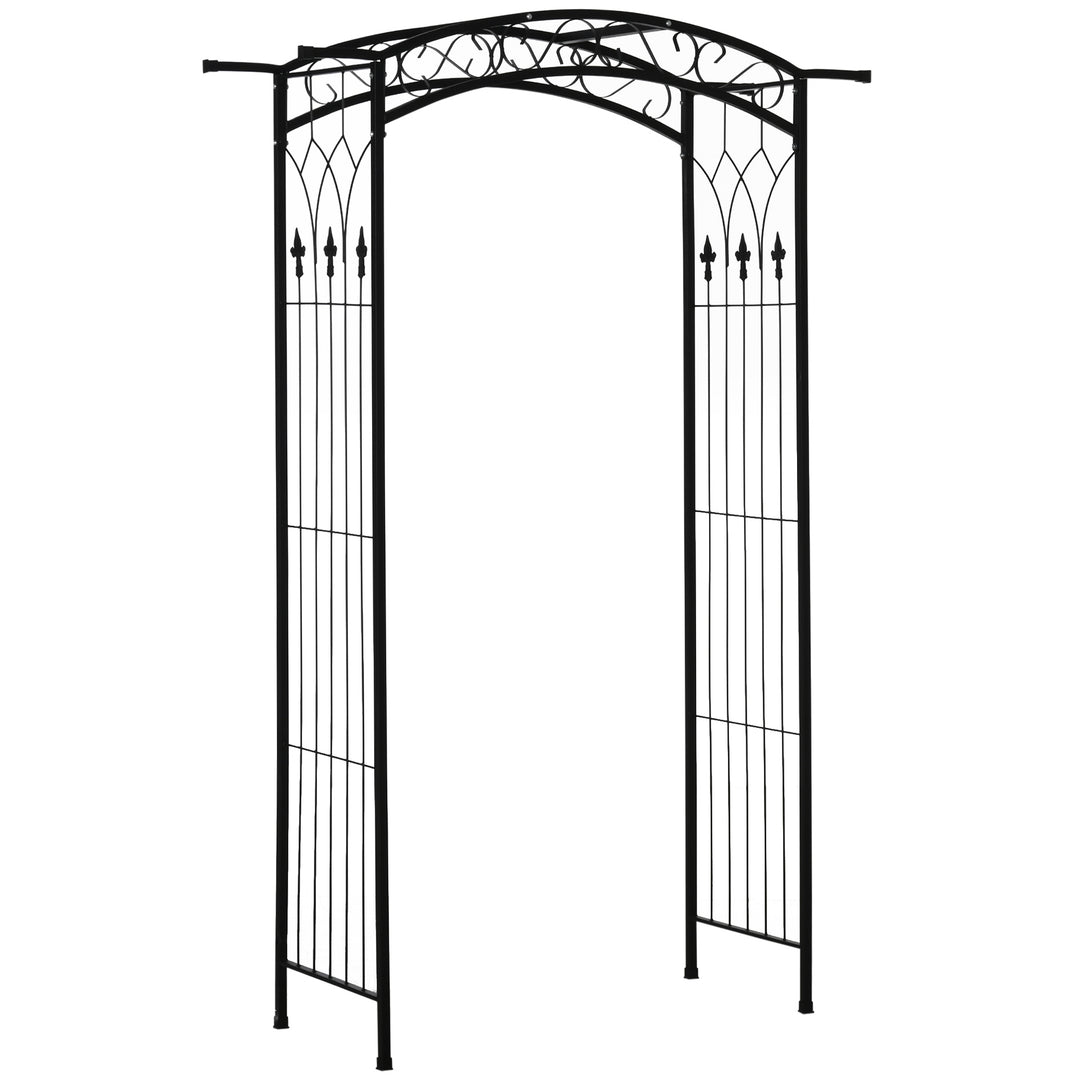 Outsunny 7Ft Outdoor Garden Arbor, Wedding Arch for Ceremony, Trellis with Scrollwork Design, Ideal for Climbing Vines and Plants, Black