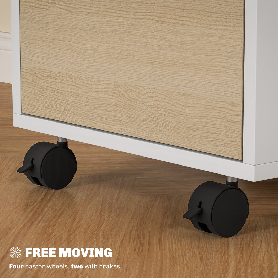 HOMCOM 3 Drawer File Cabinet with Wheels, Vertical Filing Cabinet with Lock, Grey