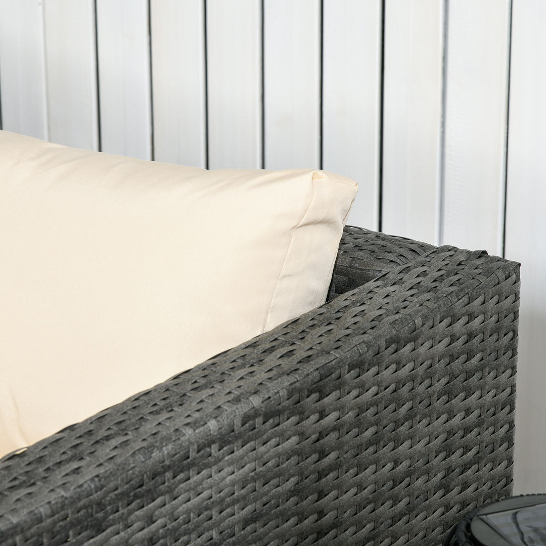 Outsunny 3 Pieces Rattan Wicker Outdoor Conversation Furniture Set w/ Loveseats Coffee Table Cushions for Garden, Patio, Beige