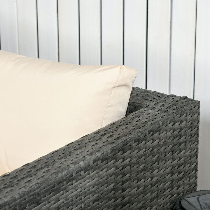 Outsunny 3 Pieces Rattan Wicker Outdoor Conversation Furniture Set w/ Loveseats Coffee Table Cushions for Garden, Patio, Beige