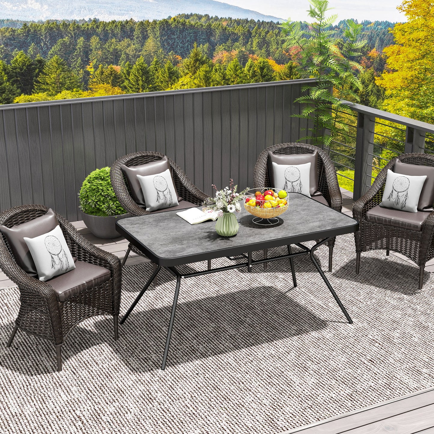 Outsunny Rectangle Outdoor Dining Table for 6, with 1.7" Umbrella Hole, Easy Clean DPC Plastic Tabletop, 55" x 31.5" x 28"