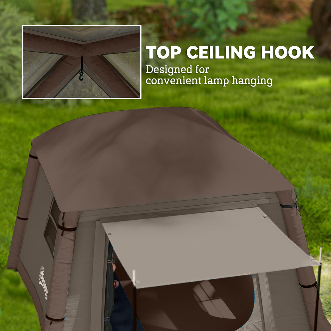 Outsunny Inflatable Camping Tent, 1-2 Person Glamping Tent with Hand Pump, Blow Up Tent with Doors, Carry Bag, Khaki and Brown