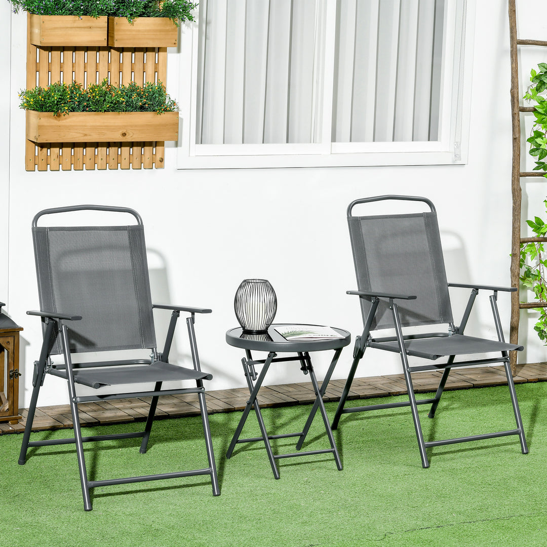 Outsunny 3 Pieces Bistro Set, Foldable Patio Furniture Set with Mesh Chairs, Glass Table for Garden, Balcony, Charcoal Grey