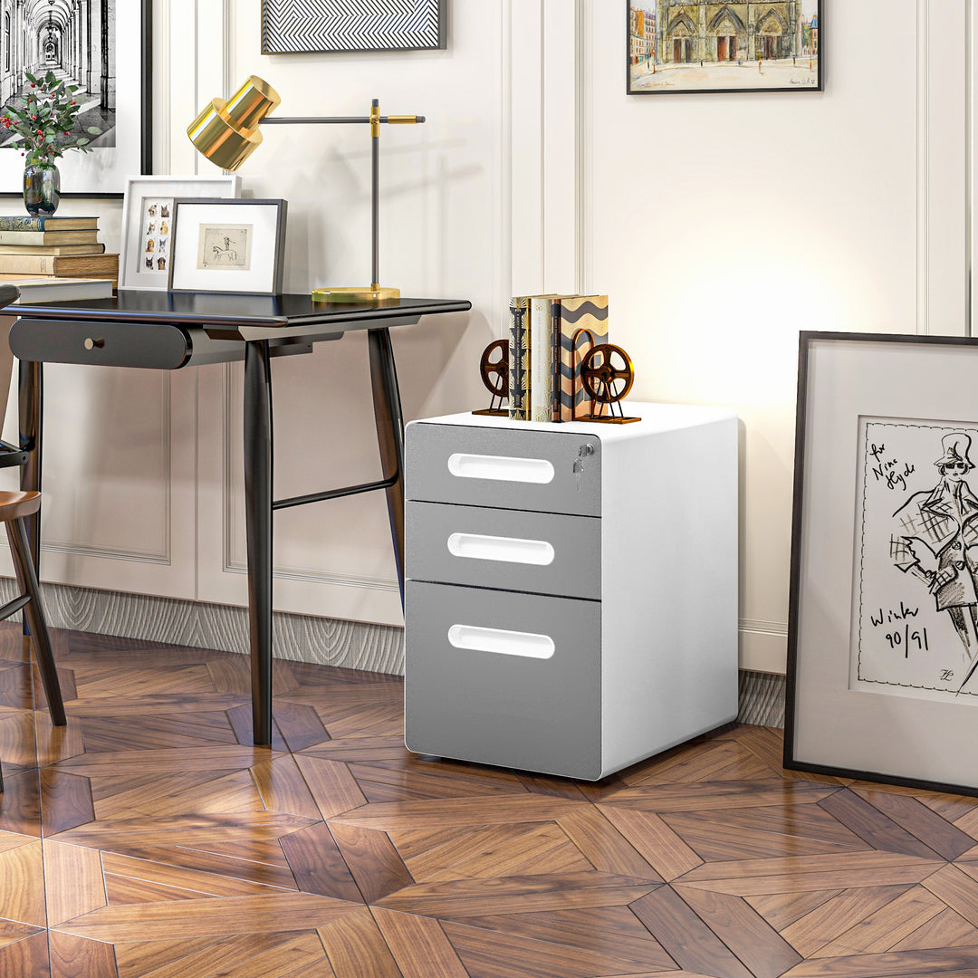 Vinsetto Lockable File Cabinet, Steel Filing Cabinet on Wheels for Legal, A4, Letter Size, Home Office