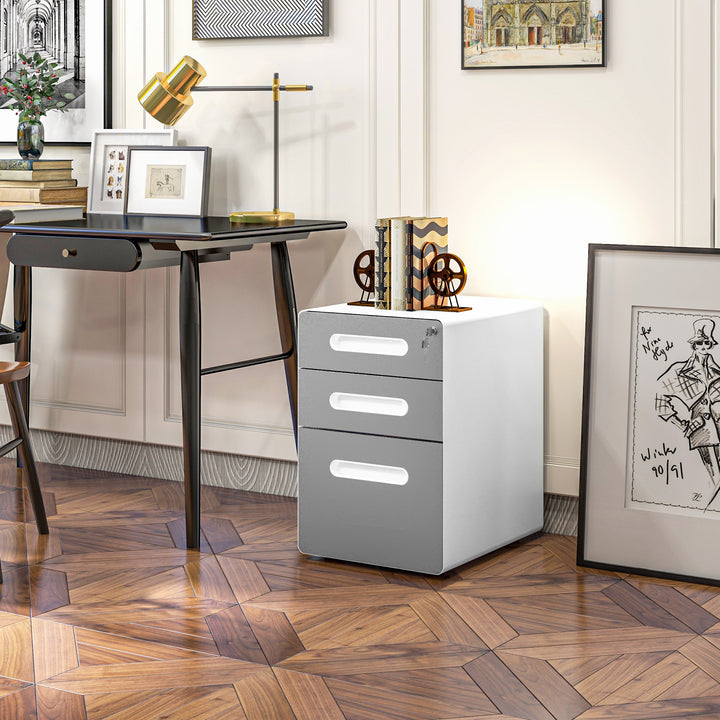 Vinsetto Lockable File Cabinet, Steel Filing Cabinet on Wheels for Legal, A4, Letter Size, Home Office
