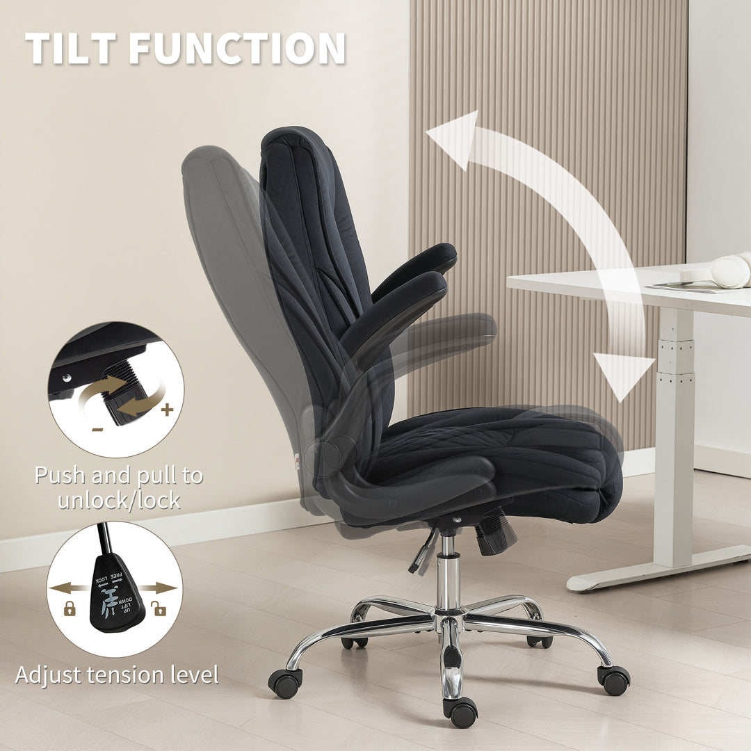 HOMCOM Executive Office Chair, Desk Chair with Flip-up Armrest, Diamond Fabric Computer Chair for Home Office, Dark Grey