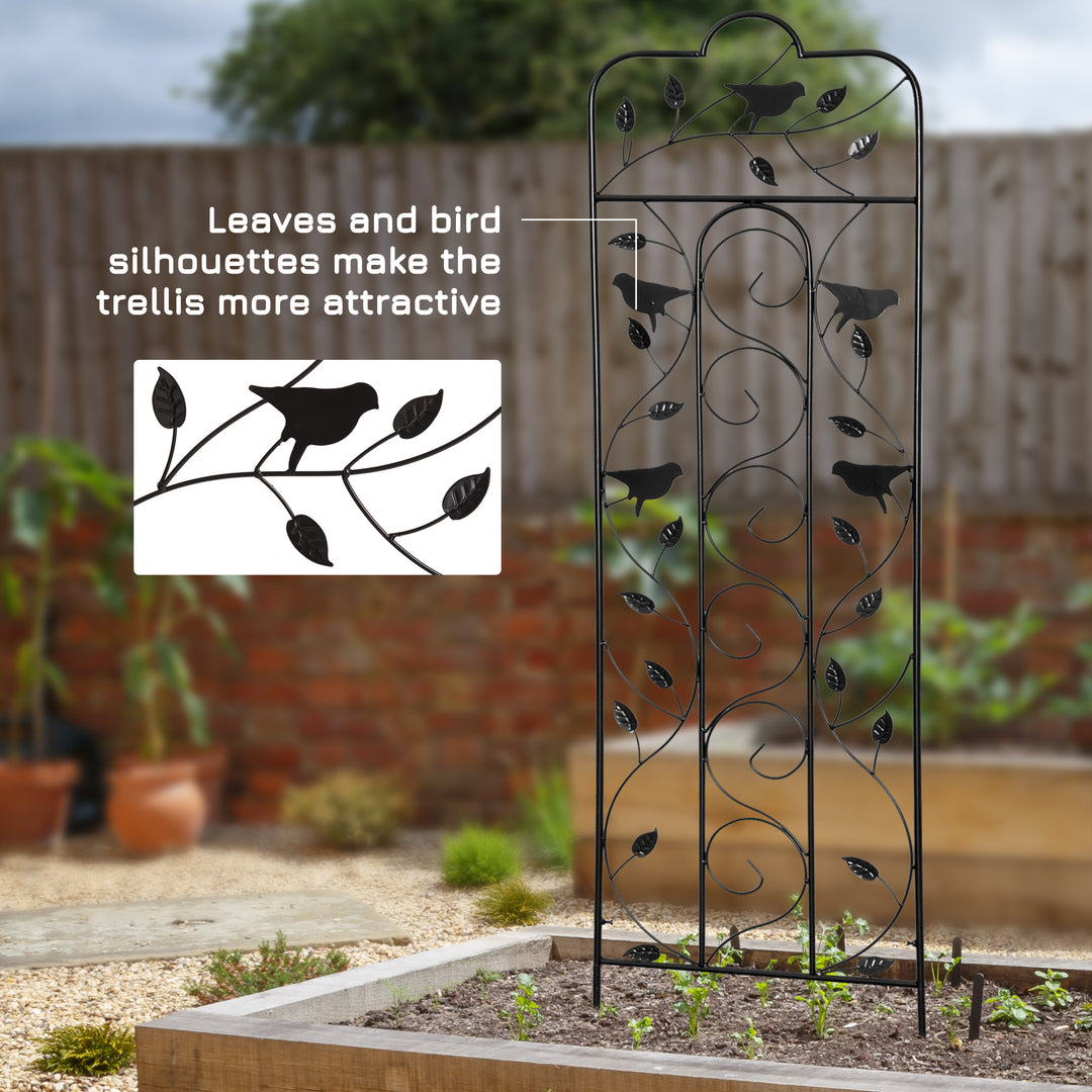 Outsunny 2 Pack Garden Trellis for Climbing Plants, Outdoor Metal Grid Panels with Birds and Leaves, for Roses, Vine Flower, Cucumber, Clematis, 59" Tall