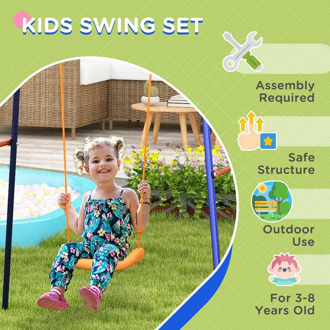 Outsunny Kids Swing Outdoor with Swing Seat, Basketball Hoop and Football Goal, Ground Stakes for 3-8 Years Old