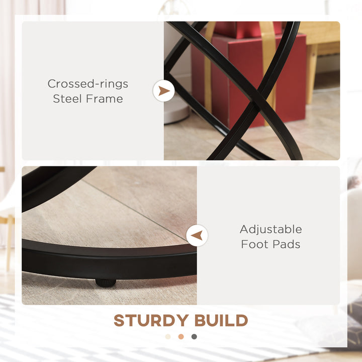 HOMCOM Industrial End Table with Round Tabletop, Sofa Side Table with Steel Frame, 15.7"x15.7"x19.7", Light Brown