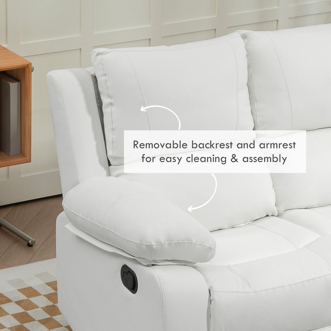 HOMCOM Double Reclining Loveseat, PU Leather Manual Recliner Sofa Chair with Pullback Control Footrest for Living Room, Black