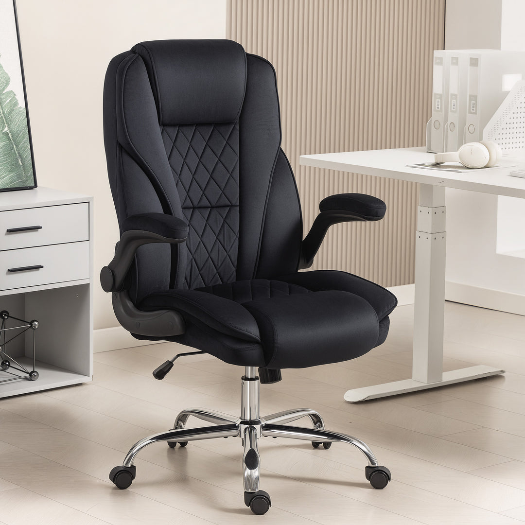 HOMCOM Executive Office Chair, Desk Chair with Flip-up Armrest, Diamond Fabric Computer Chair for Home Office, Dark Grey