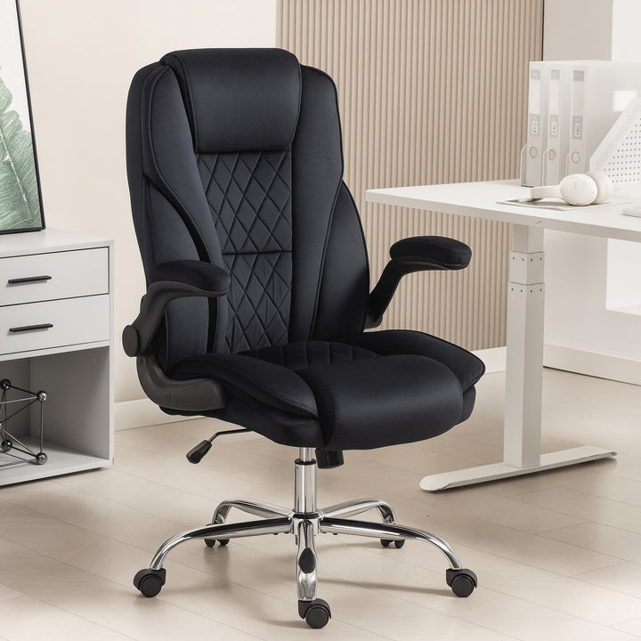 HOMCOM Executive Office Chair, Desk Chair with Flip-up Armrest, Diamond Fabric Computer Chair for Home Office, Dark Grey