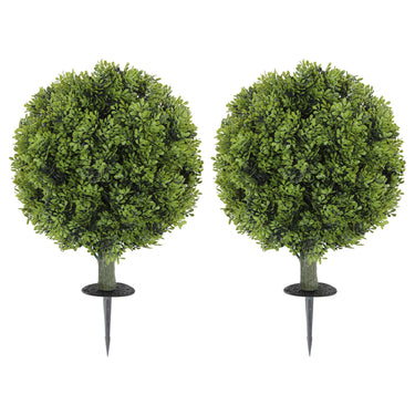 HOMCOM Artificial Boxwood Topiary Trees Set of 2 with Ground Stake, UV Resistant Fake Plants for Indoor Outdoor, Green