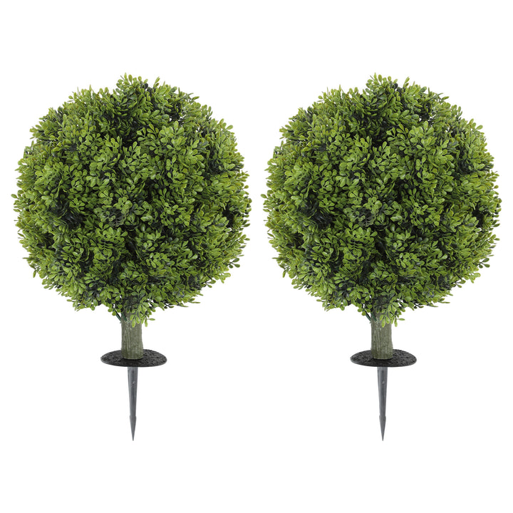 HOMCOM Artificial Boxwood Topiary Trees Set of 2 with Ground Stake, UV Resistant Fake Plants for Indoor Outdoor, Green