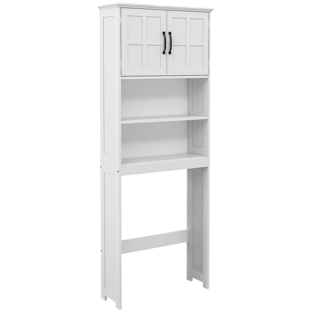 kleankin Modern Over The Toilet Storage, Bathroom Cabinets Over Toilet with Open Shelves and Double Door Cabinet, White