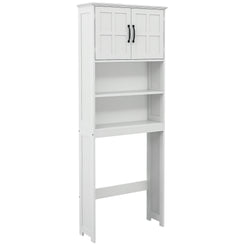 kleankin Modern Over The Toilet Storage, Bathroom Cabinets Over Toilet with Open Shelves and Double Door Cabinet, White