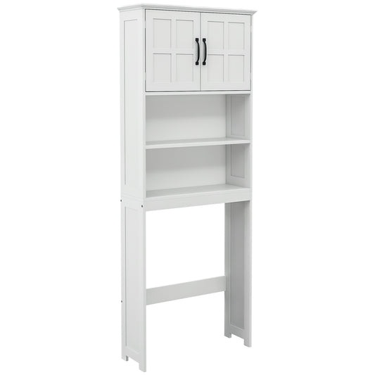 kleankin Modern Over The Toilet Storage, Bathroom Cabinets Over Toilet with Open Shelves and Double Door Cabinet, White