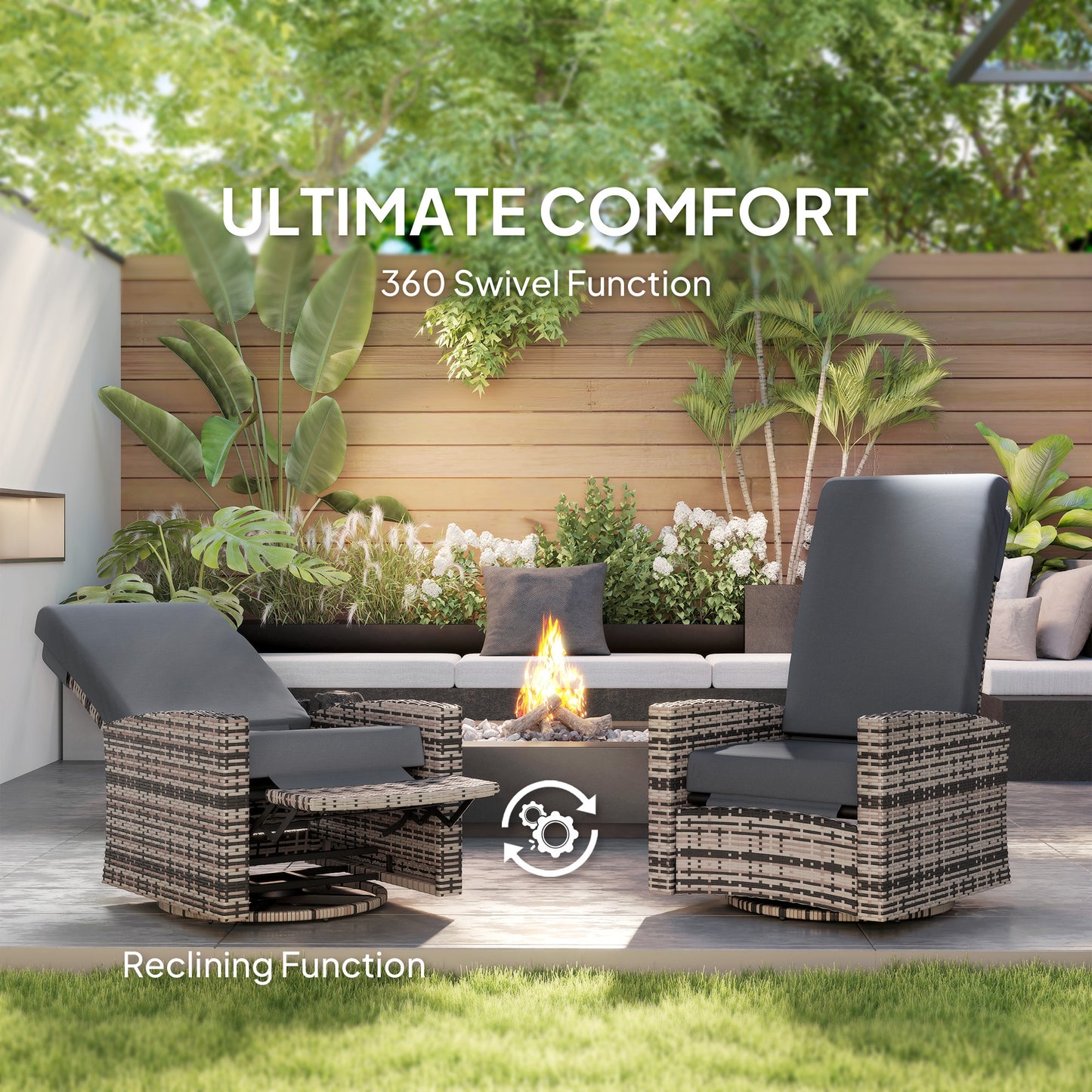 Outsunny Outdoor Rattan Wicker Lounge Chair with Footrest & Soft Cushion for Patio, Garden, Backyard, Sky Blue