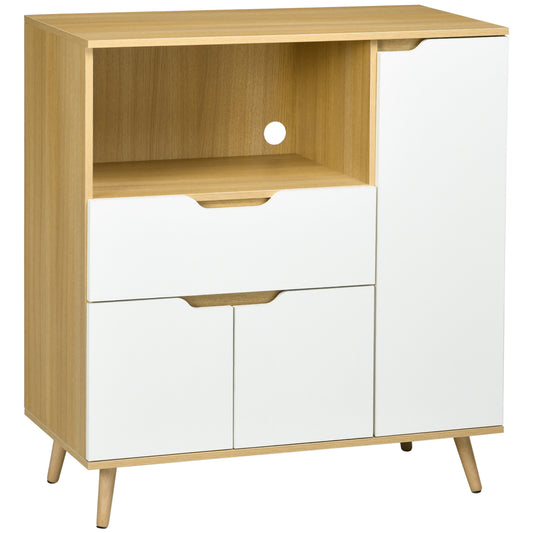 HOMCOM Modern Microwave Stand, Microwave Cabinet with Drawer, Storage Cupboards and Cable Hole for Kitchen, Dining Room, White
