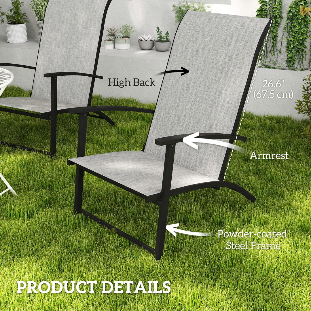 Outsunny Set of 2 Folding Lawn Chairs, Outdoor Folding Chairs with Armrests, High Backrest for Backyard Balcony, Grey