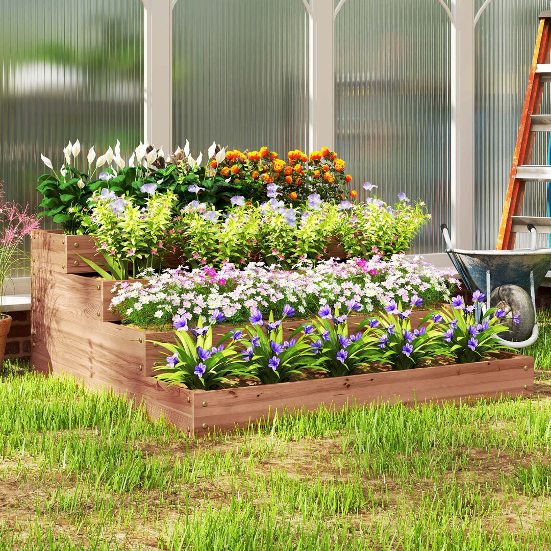 Outsunny 4-Tier Raised Garden Bed, Vertical Wooden Elevated Planter Box Kit with Liner for Vegetable, Flower, Herb, Dark Brown