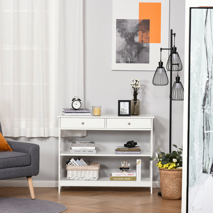 HOMCOM 39" Console Table, Narrow Entryway Table with Storage Shelves, Drawers and X Frame for Behind Couch, Living Room, Hallway, Black