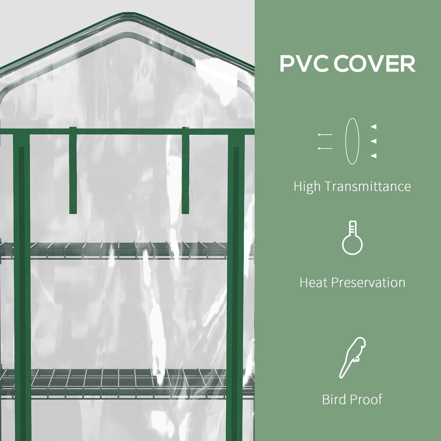 Outsunny 27" x 20" x 65" Portable Greenhouse with 4 Tier Shelves and Wheels, Outdoor Hot House Plant Flower Greenhouse, Steel Frame, Plastic Cover, Clear