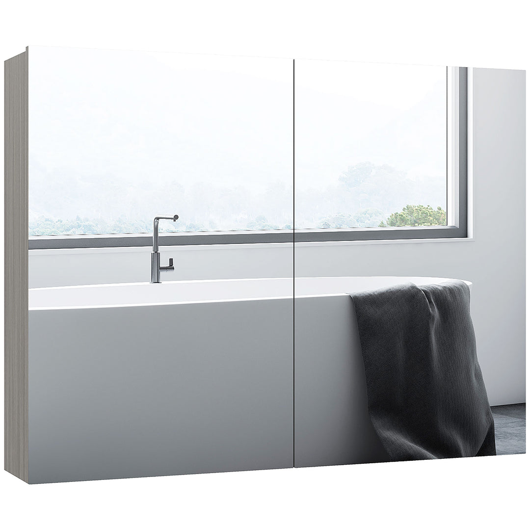 HOMCOM Bathroom Mirror Cabinet, Wall-Mounted Storage Organizer with Double Doors, Adjustable Shelf, Light Lilac