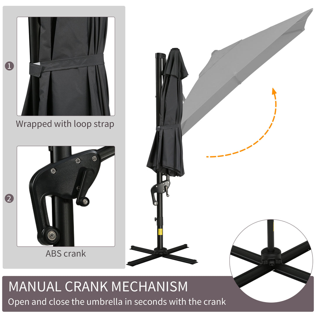 Outsunny 8'x8' Square Patio Hanging Offset Umbrella, Outdoor Cantilever Parasol w/ Cross Base, Cream White
