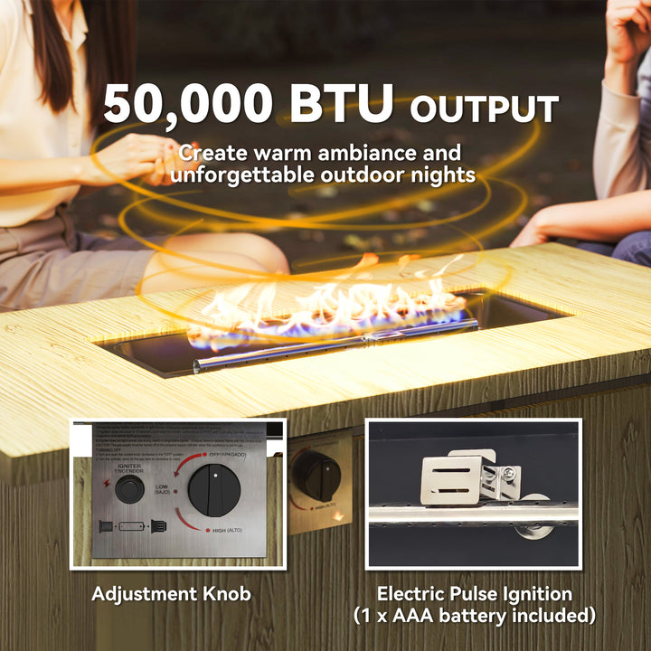 Outsunny 43" Propane Fire Pit Table 50,000 BTU Outdoor Gas Fire Table with Waterproof Cover