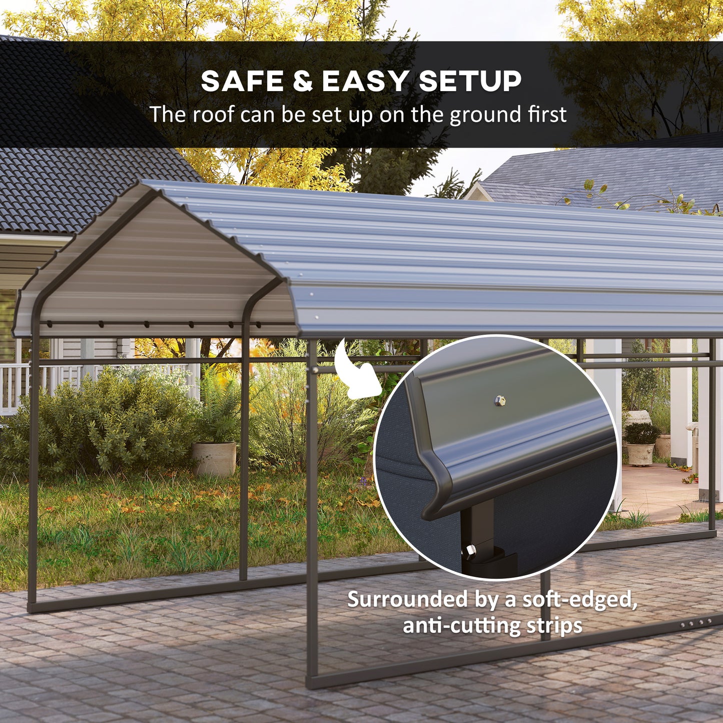 Outsunny 10' x 15' Metal Carport, Heavy Duty Garage Car Shelter with Galvanized Metal Roof and Removable Sidewalls, Dark Grey