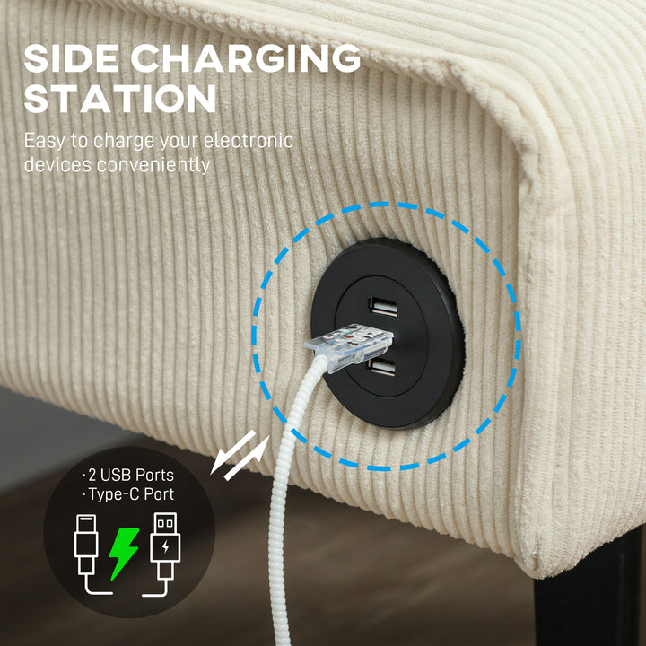 HOMCOM 46.5" Loveseat Couch with USB Ports, Corduroy Love Seat Sofa with Wood Legs for Living Room, Bedroom, Small Space, Grey