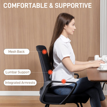 HOMCOM Waiting Room Chair, Desk Chair No Wheels with Mesh Back, Lumbar Support, Metal Base for Reception Room, Conference Room