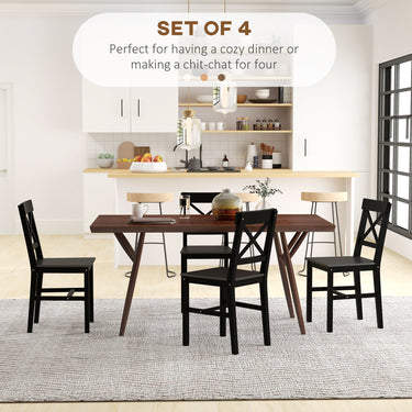HOMCOM Wooden Dining Chairs Set of 4, Kitchen Chairs with Cross Back, Solid Structure for Living Room and Dining Room, Black