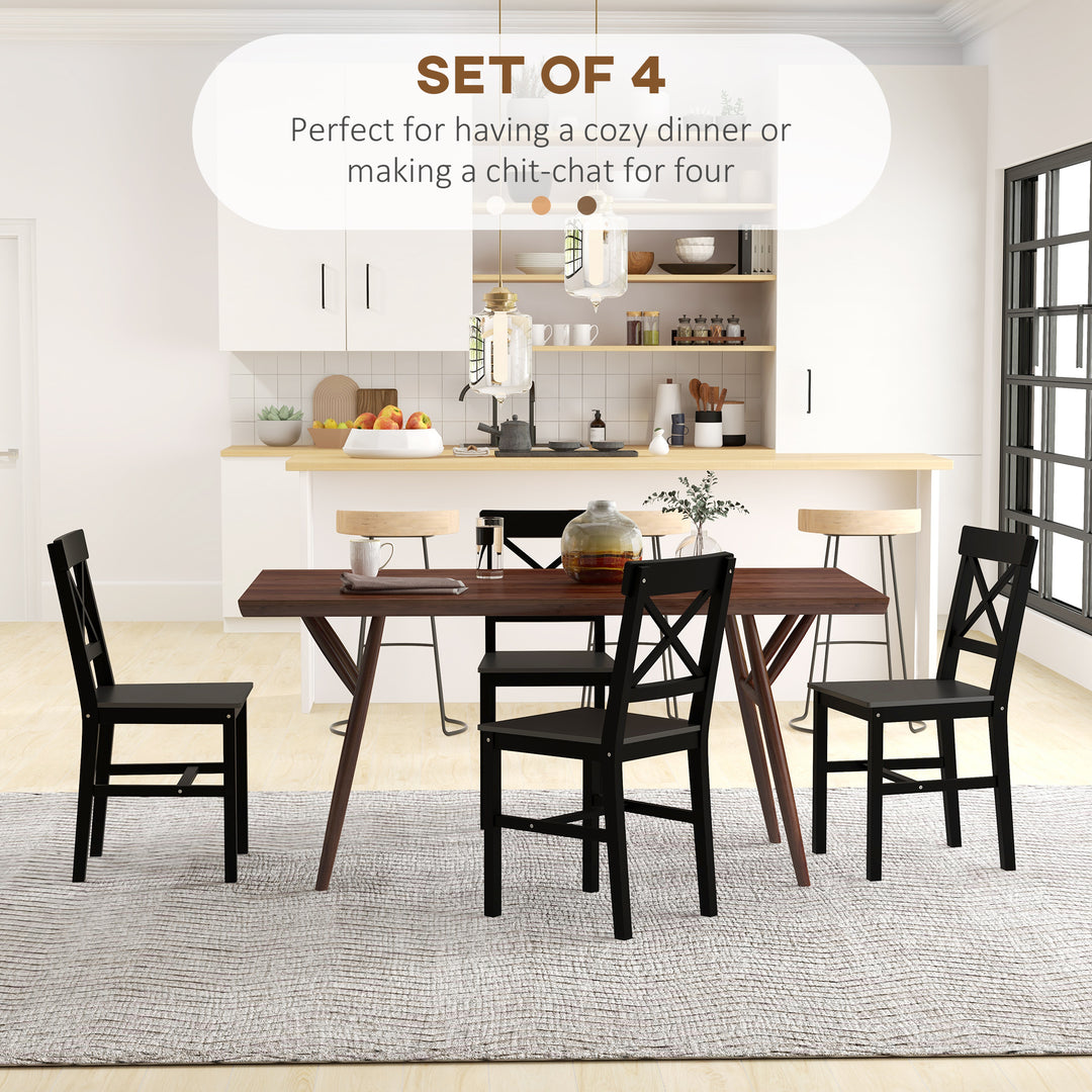 HOMCOM Wooden Dining Chairs Set of 4, Kitchen Chairs with Cross Back, Solid Structure for Living Room and Dining Room, Black